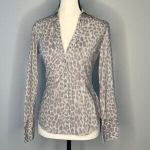 Express Design Studio Women's Pinstripe Leopard Print Button Down Blouse, Size X